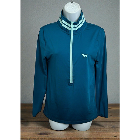 Victoria's Secret PINK 1/2 Zip Performance Top Sz S Teal Athletic Shirt - Picture 1 of 10